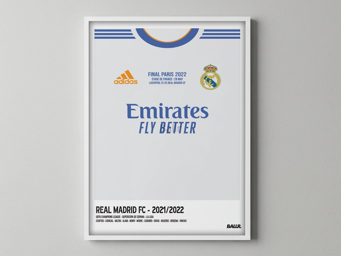 Real Madrid UCL 21/22 Iconic Tournament Front Kit ( Framed Poster )