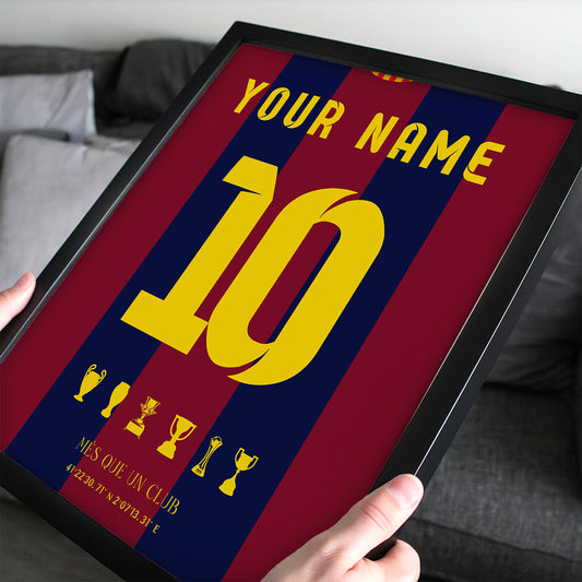 Personalised FC Barcelona 14/15 Home Kit Framed Poster