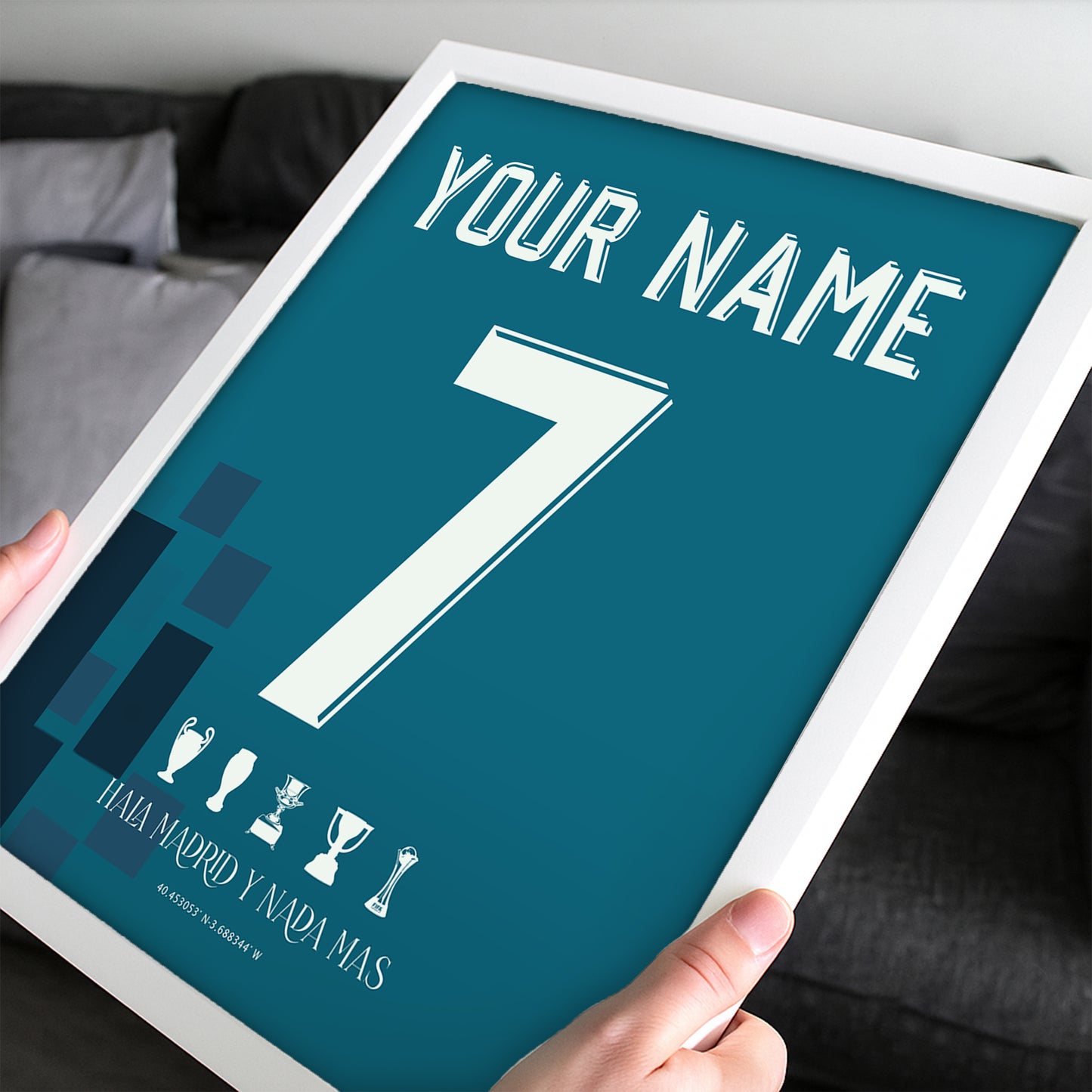 Personalised Real Madrid 17/18 Away Kit Framed Poster