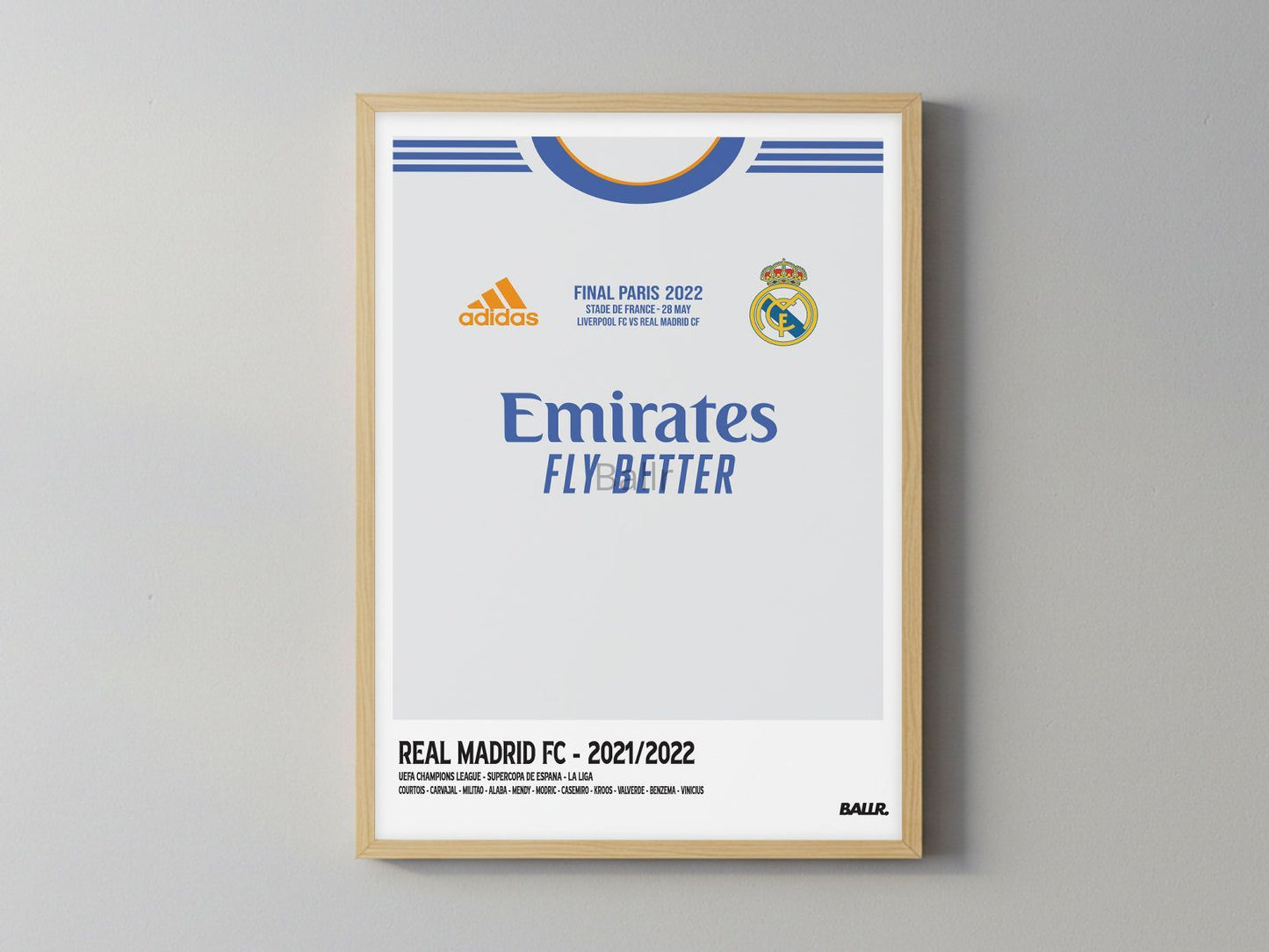 Real Madrid UCL 21/22 Iconic Tournament Front Kit ( Framed Poster )