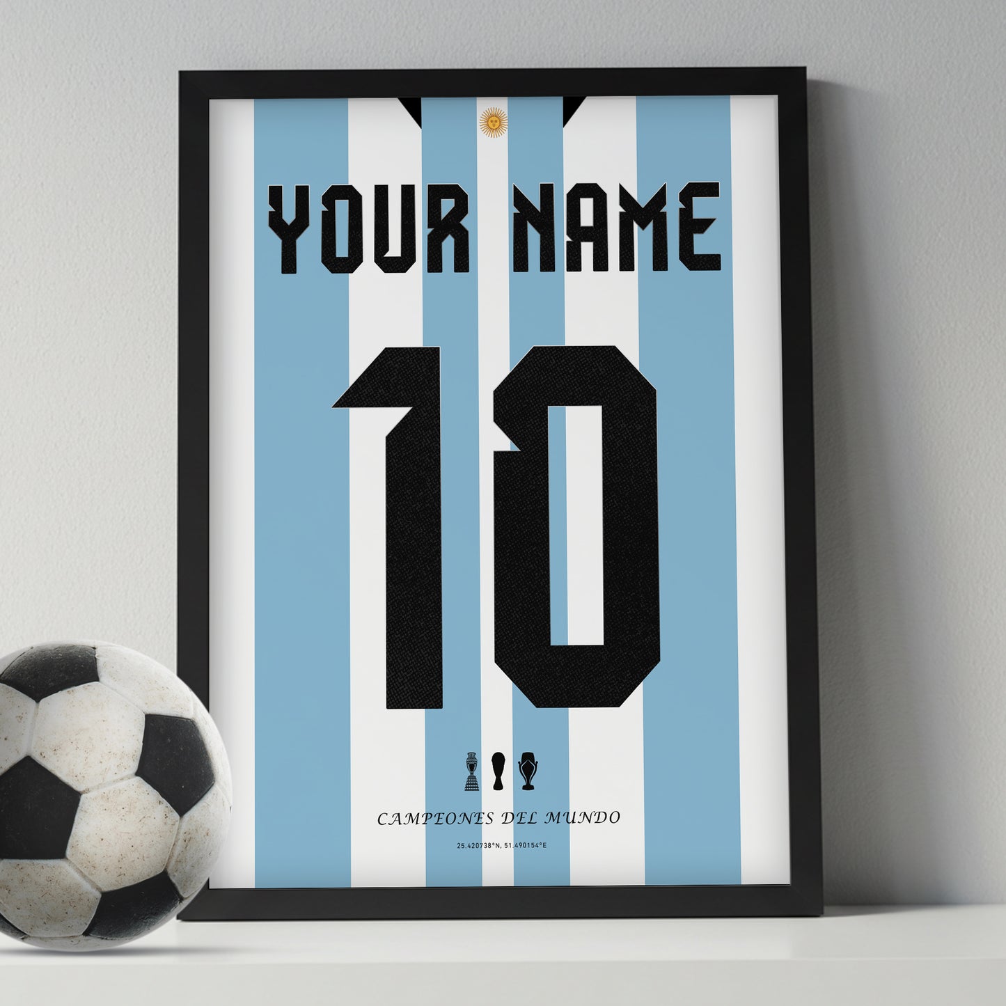 Personalised Argentina WC'22 Home Kit Framed Poster