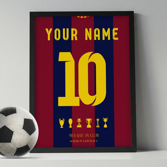 Personalised FC Barcelona 14/15 Home Kit Framed Poster