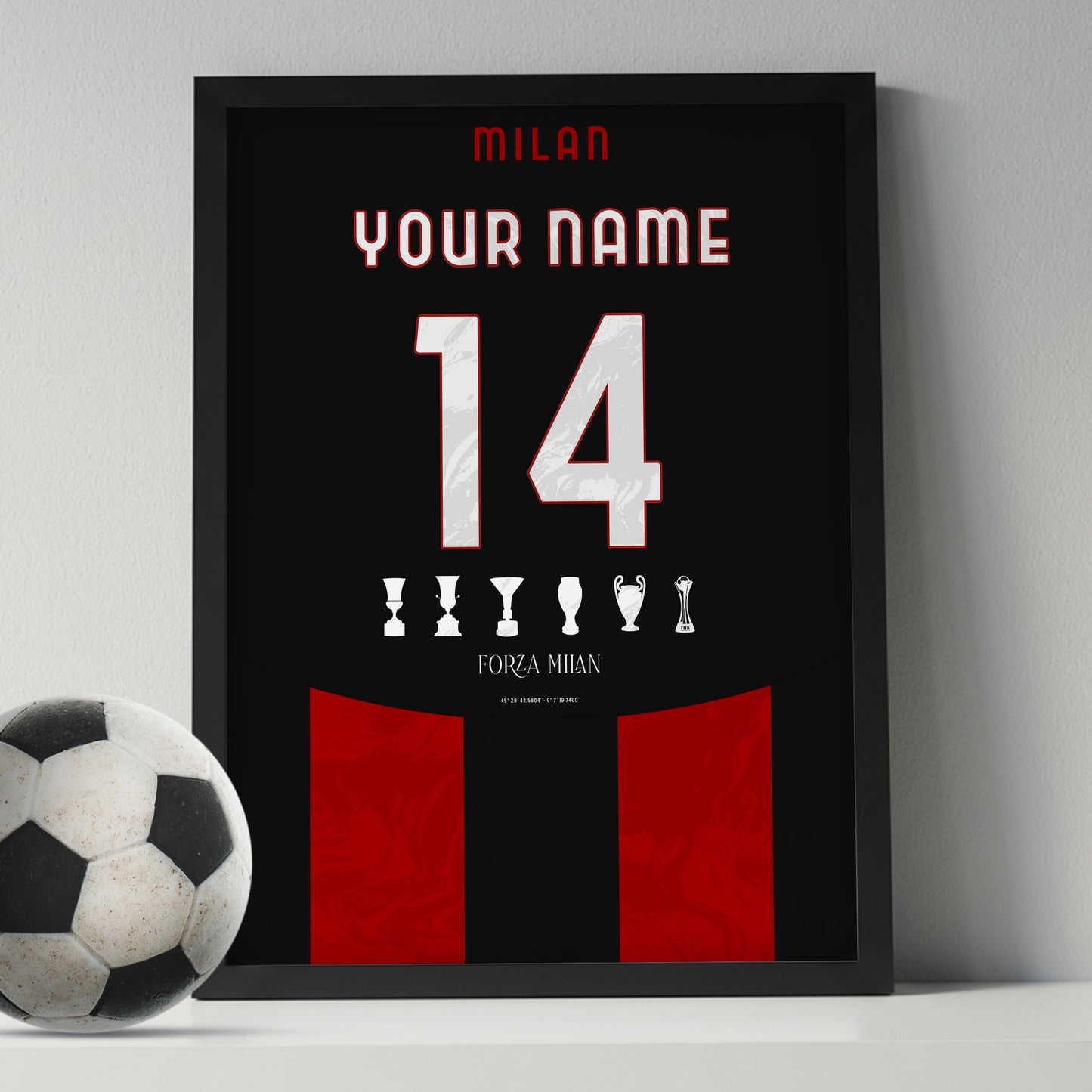 Personalised Ac Milan 25/26 Home Kit Framed Poster