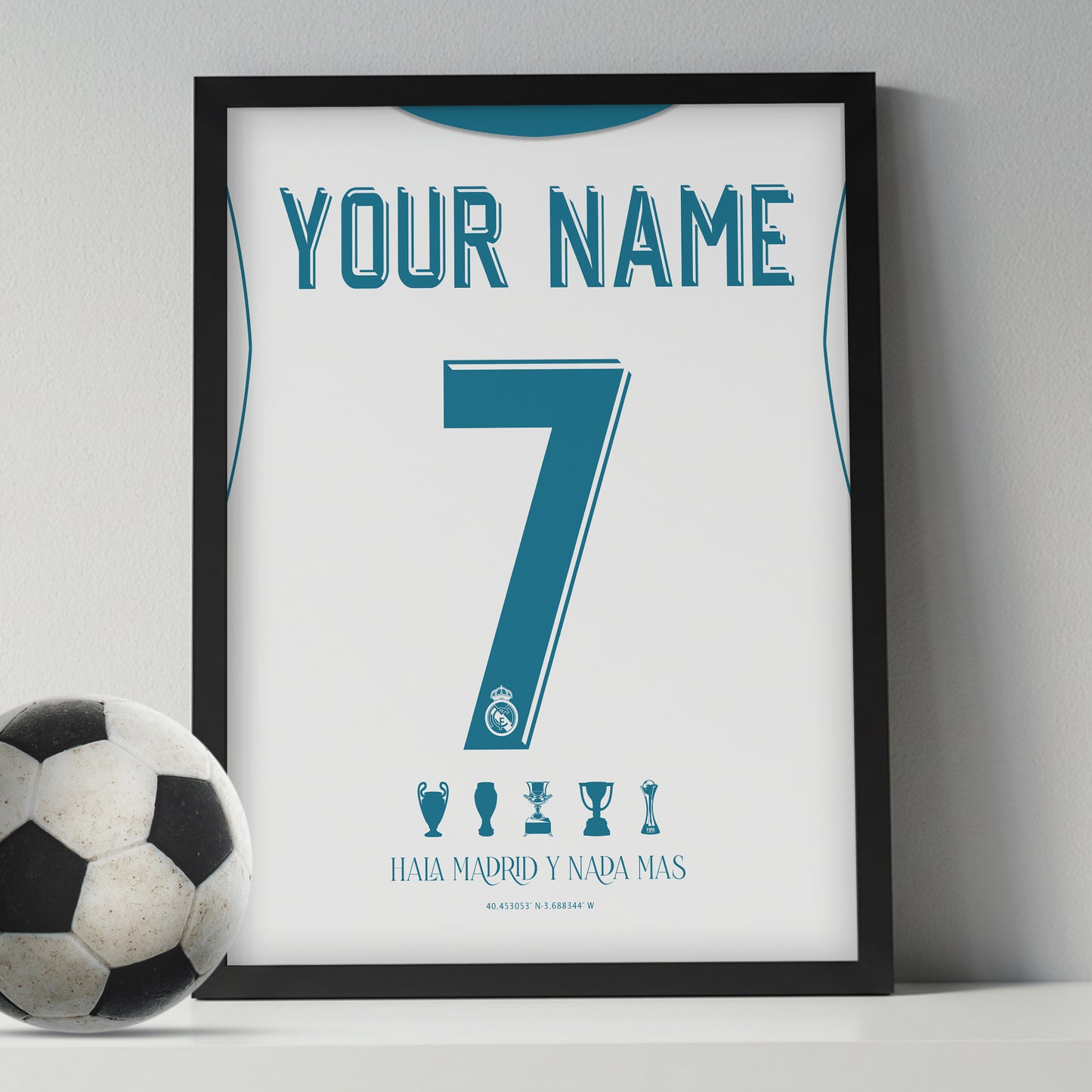 Personalised Real Madrid 17/18 Home Kit Framed Poster