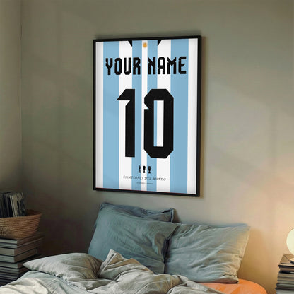 Personalised Argentina WC'22 Home Kit Framed Poster