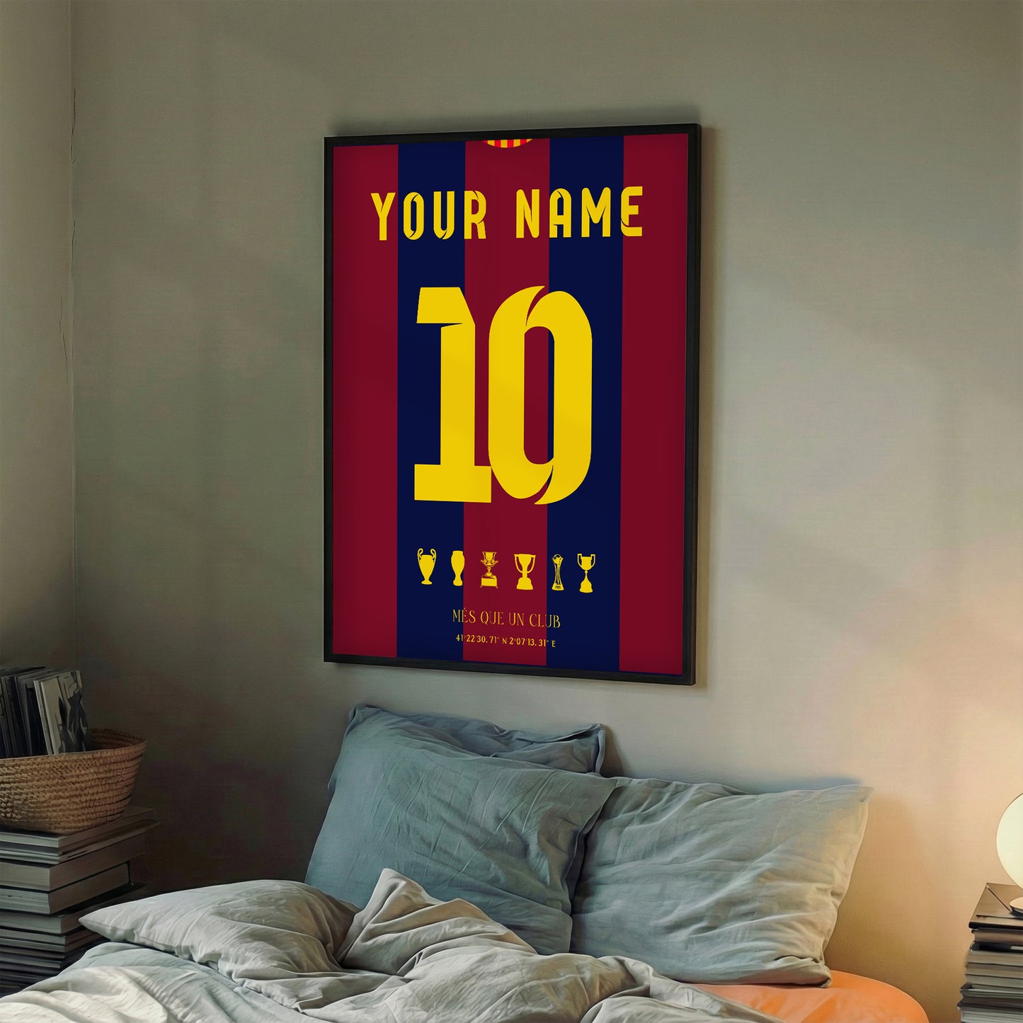 Personalised FC Barcelona 14/15 Home Kit Framed Poster