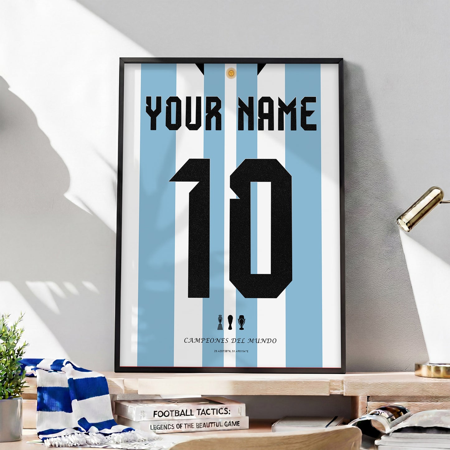 Personalised Argentina WC'22 Home Kit Framed Poster