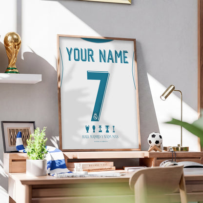 Personalised Real Madrid 17/18 Home Kit Framed Poster