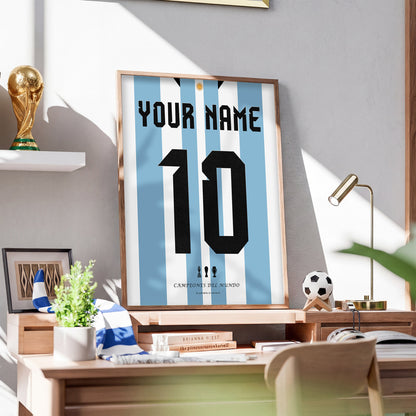 Personalised Argentina WC'22 Home Kit Framed Poster