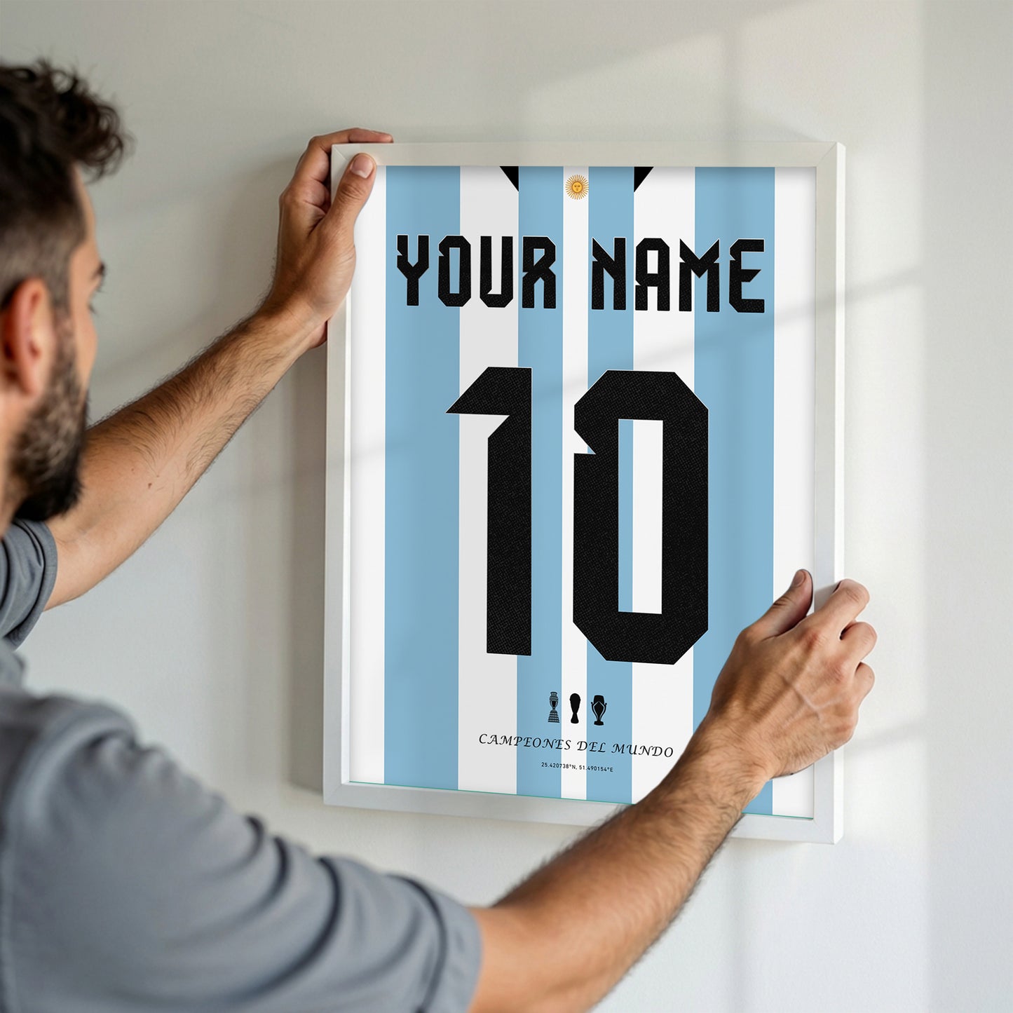 Personalised Argentina WC'22 Home Kit Framed Poster