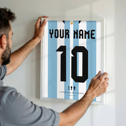 Personalised Argentina WC'22 Home Kit Framed Poster