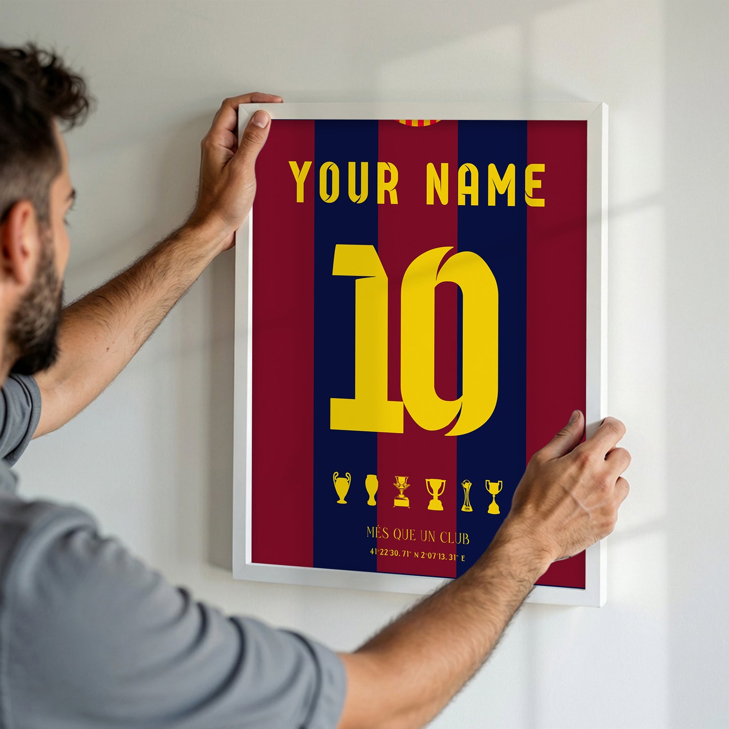 Personalised FC Barcelona 14/15 Home Kit Framed Poster
