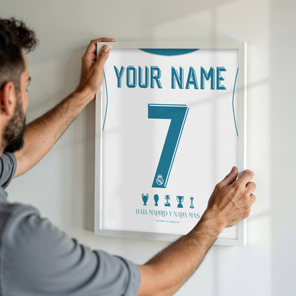 Personalised Real Madrid 17/18 Home Kit Framed Poster
