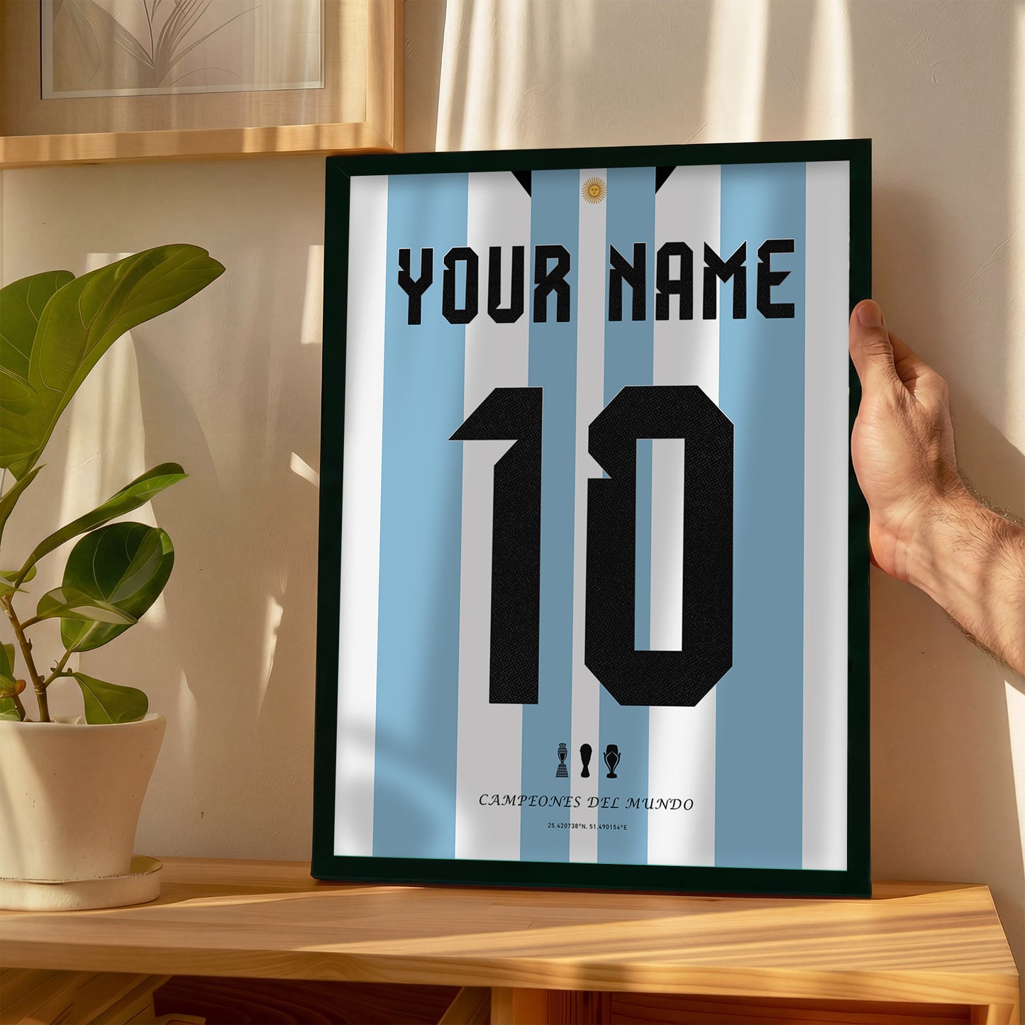 Personalised Argentina WC'22 Home Kit Framed Poster