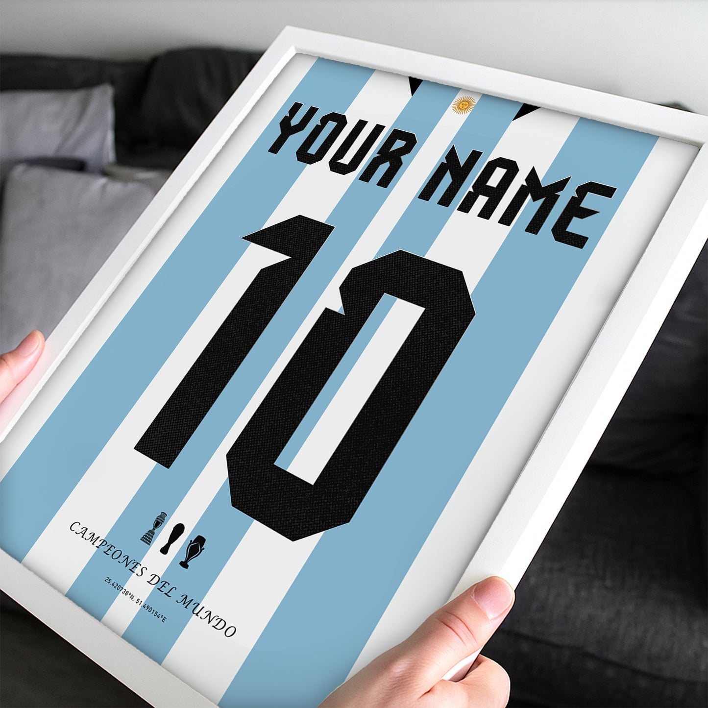 Personalised Argentina WC'22 Home Kit Framed Poster