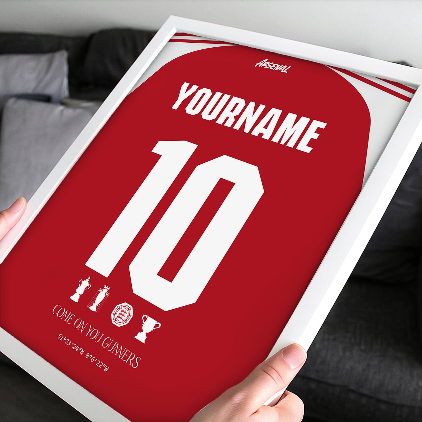 Personalised Arsenal 25/26 Home Kit Framed Poster