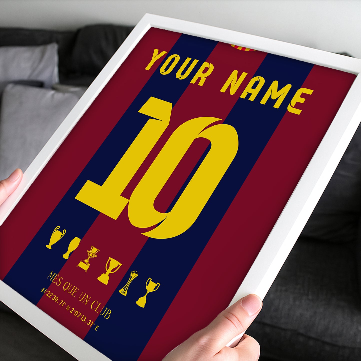 Personalised FC Barcelona 14/15 Home Kit Framed Poster