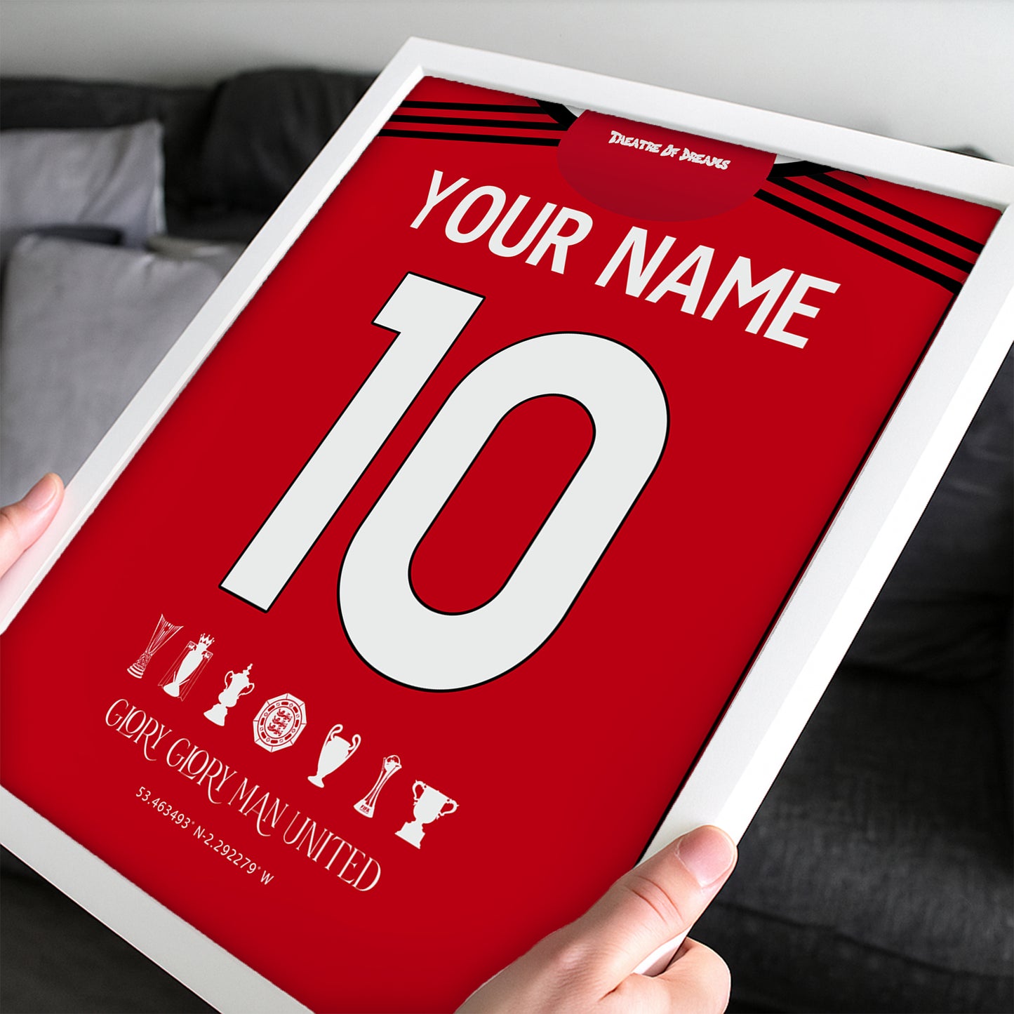 Personalised Man.United 25/26 Home Kit Framed Poster